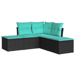 ZNTS 5 Piece Garden Sofa Set with Cushions Black Poly Rattan 3217717