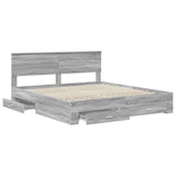 Bed Frame with Drawer Grey Sonoma 200 x 200 cm Engineered Wood 3408227