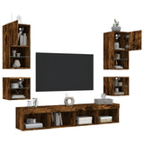 8 Piece TV Wall Units with LED Smoked Oak Engineered Wood 3216594