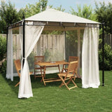 Gazebo with Mesh Walls Cream 2.93x2.93 m Steel 368434