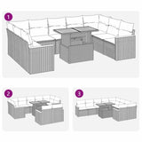 10 Piece Garden Sofa Set with Cushions Black Poly Rattan Acacia 3327527