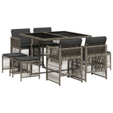 9 Piece Garden Dining Set with Cushions Grey Poly Rattan 3210956