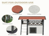 Cat House Outdoor w/ Balcony Stairs Roof, 77 x 50 x 73 cm, White T3398P347598