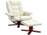 Faux Leather Manual Recliner and Footstool Set - Cream White T3398P548744