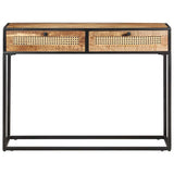 Console Table 100x35x75 cm Rough Mango Wood and Natural Cane 323145