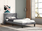 Single Bed Soft Linen Grey 3FT Upholstered Bed with Winged Headboard, Wood Slat Support WF284386AAA