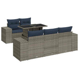 6 Piece Garden Sofa Set with Cushions Grey Poly Rattan Acacia 3326732