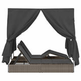 Double Sun Lounger with Roof Grey 205 x 129 x 200 cm PE rattan 3376129