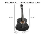 39 Inch Round Barrel Basswood Classical Folk Guitar including gig bag, spare strings, 70286762