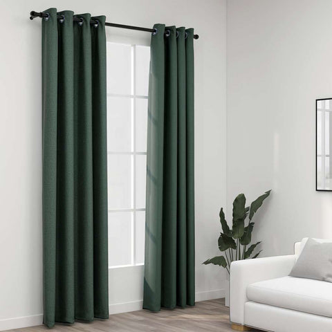 ZNTS Linen-Look Blackout Curtains with Grommets 2pcs Green 140x225cm 321185