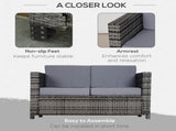 Rattan Sofa, 2 Seater Garden Furniture with Soft Padded Cushion and Armrests, Wicker Garden Loveseat T3398P314099