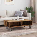 Side Table with Wheels Old Wood 90 x 50 x 30 cm Engineered Wood 891022