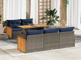 6 Piece Garden Sofa Set with Cushions Grey Poly Rattan Acacia 3327666