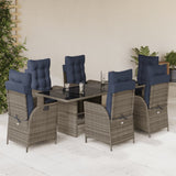 7 Piece Garden Dining Set with Cushions Grey Poly Rattan 3213133