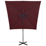 Cantilever Garden Parasol with Pole and LED Lights Bordeaux Red 250 cm 312326