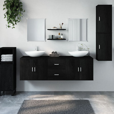 ZNTS 7 Piece Bathroom Furniture Set Black Engineered Wood 242561