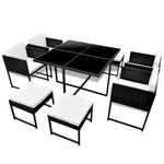 9 Piece Outdoor Dining Set with Cushions Poly Rattan Black 42762