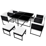 9 Piece Outdoor Dining Set with Cushions Poly Rattan Black 42762