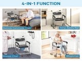 Transport Beside Shower Chair, 3-in-1 Commode Chair with Wheels and Padded Seat, Black T3398P553469