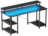 LED Computer Desk, with Power Outlets and Shelves - Black T3398P343176