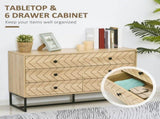 Bedroom Chest of Drawers, 6 Drawer Dresser, Sideboard Cabinet with Zigzag Design and Metal Base, T3398P547929