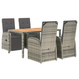 5 Piece Garden Dining Set Grey Poly Rattan&Solid Wood Acacia 3157629
