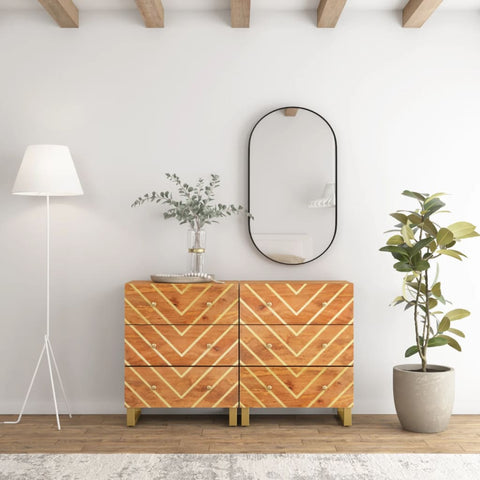 Side Cabinets 2 pcs Brown and Black 60x33.5x75 cm Solid Wood Mango 3206281