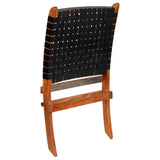 Folding Chair Crossed-Stripe Black Real Leather 246366