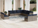 11 Piece Garden Sofa Set with Cushions Grey Poly Rattan 3217821