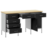 Work Cabinet with Drawer 3 pcs Black Engineered Wood and Steel 3321378