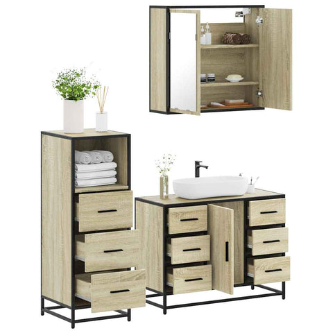 ZNTS 3 Piece Bathroom Furniture Set Sonoma Oak Engineered Wood 3301021