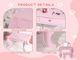 Kids Vanity Table and Chair Set with Tri-Folding Mirror and Stool, Makeup Dressing Table with T3398P421965