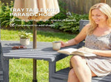 Wooden Garden Furniture Set with Parasol Hole, 1 Chair, 1 Bench and Detachable Table, Grey Embossed T3398P551587