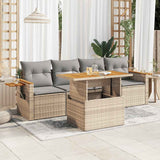 5 Piece Garden Sofa Set with Cushions Beige Poly Rattan Acacia 3327545