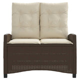 Reclining Garden Bench with Cushions Brown Poly Rattan 368227