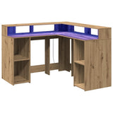 Desk with LED Lights Artisian Oak 130x130x91 cm Engineered Wood 3309455