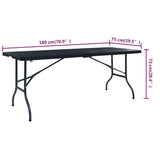 Folding Garden Table Black 180x75x72 cm HDPE Imitation Rattan 48831