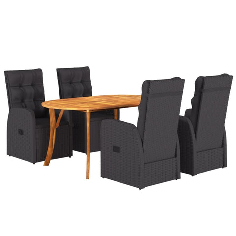 ZNTS 5 Piece Garden Dining Set with Cushions Black Poly Rattan Acacia 3172825