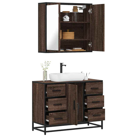 ZNTS 2 Piece Bathroom Furniture Set Brown Oak Engineered Wood 3300904