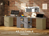 Computer Desk, Writing Table, PC Workstation with 3 Storage Shelves and Drawers, Silver Handle, for T3398P378020
