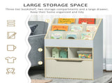 Kids Bookshelf, Toy Organiser, with Storage Drawer, Wheels - Grey T3398P347676