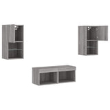 4 Piece TV Wall Cabinets with LED Lights Grey Sonoma 3216574