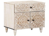 Bed cabinet with Drawer White 50 x 33 x 60 cm Solid Mango Wood 4018379