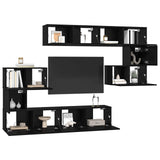 TV Cabinet Set Wall-mounted 8 pcs Black Oak Engineered Wood 3393217