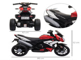 Kids Electric Motorcycle Ride-On Toy, with Three Wheels, Music, Horn, Lights, Red T3398P348258