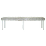 Bench White 160x35x45 cm Natural Kubu Rattan & Solid Wood Mahogany 344877