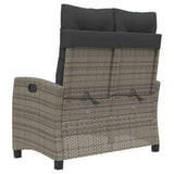 Reclining Garden Bench with Cushions Grey Poly Rattan 368228