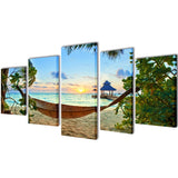 Canvas Wall Print Set Sand Beach with Hammock 200 x 100 cm 241563