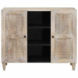 Sideboard Bleached White 90 x 33 x 75 cm Solid Mango Wood 4018144