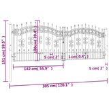 ZNTS Fence Gate with Spear Top Black 305x151 cm Powder-coated Steel 151095